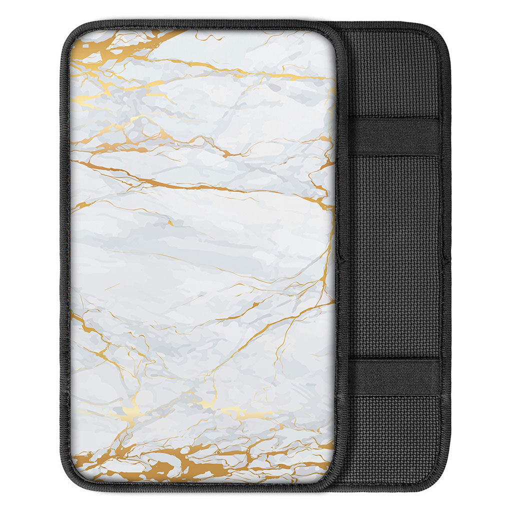White Gold Scratch Marble Print Car Center Console Cover