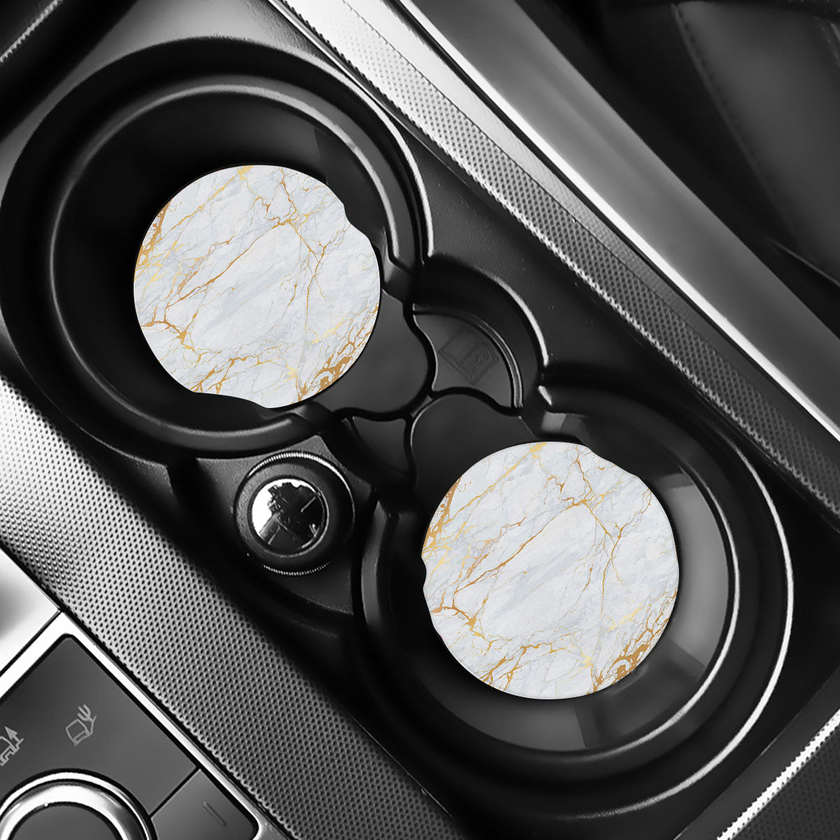 White Gold Scratch Marble Print Car Coasters