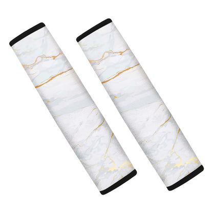 White Gold Scratch Marble Print Car Seat Belt Covers