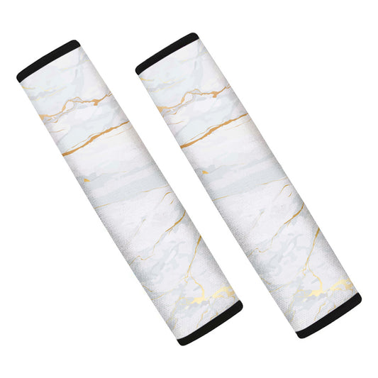 White Gold Scratch Marble Print Car Seat Belt Covers