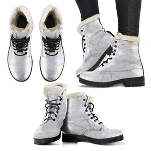 White Gold Scratch Marble Print Comfy Boots GearFrost
