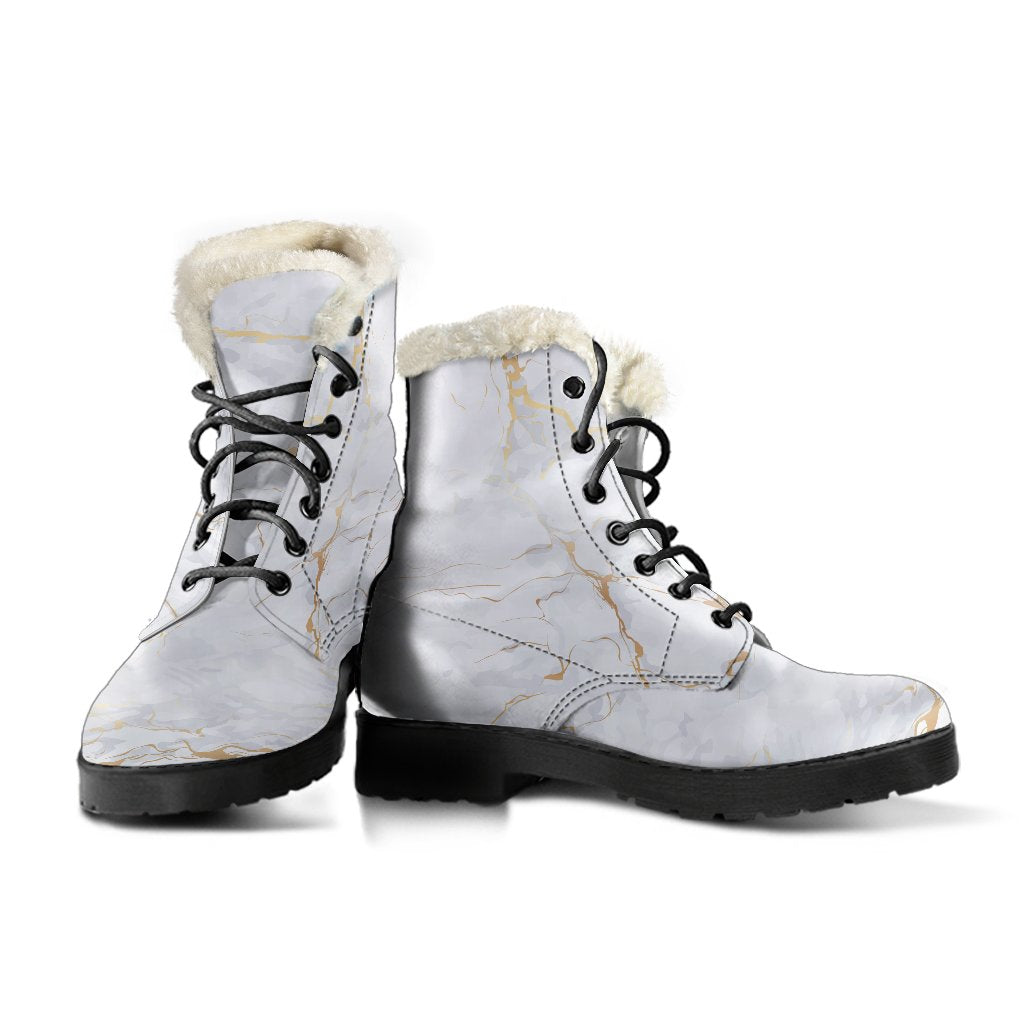 White Gold Scratch Marble Print Comfy Boots GearFrost