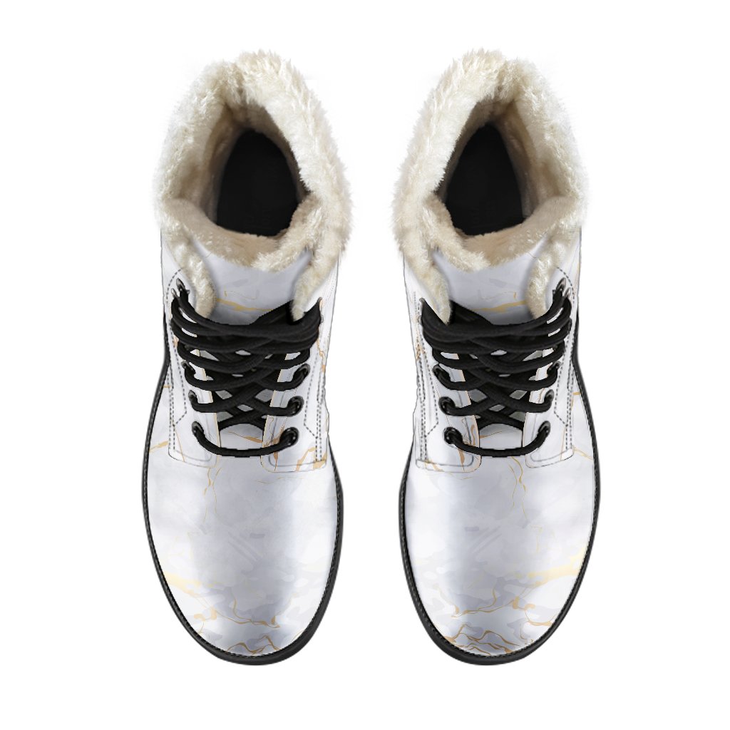 White Gold Scratch Marble Print Comfy Boots GearFrost