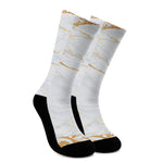 White Gold Scratch Marble Print Crew Socks