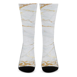 White Gold Scratch Marble Print Crew Socks