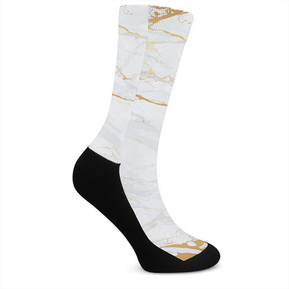 White Gold Scratch Marble Print Crew Socks