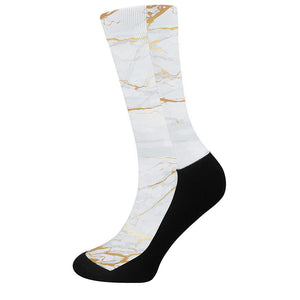 White Gold Scratch Marble Print Crew Socks