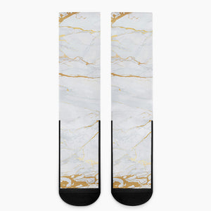 White Gold Scratch Marble Print Crew Socks