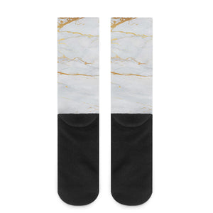 White Gold Scratch Marble Print Crew Socks