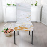 White Gold Scratch Marble Print Dining Chair Slipcover