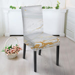 White Gold Scratch Marble Print Dining Chair Slipcover