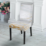 White Gold Scratch Marble Print Dining Chair Slipcover