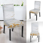 White Gold Scratch Marble Print Dining Chair Slipcover