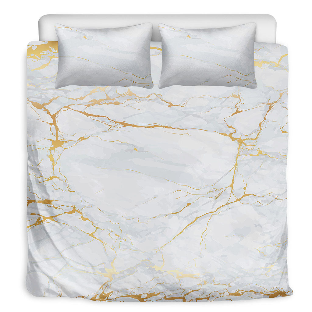 White Gold Scratch Marble Print Duvet Cover Bedding Set