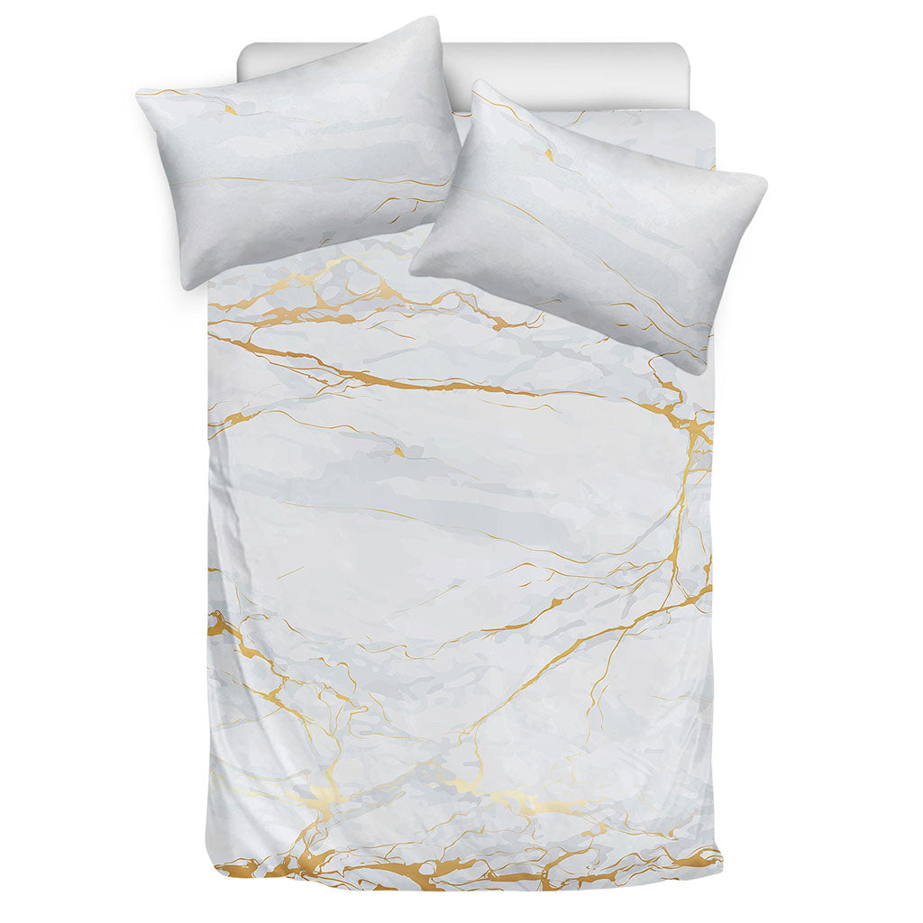 White Gold Scratch Marble Print Duvet Cover Bedding Set