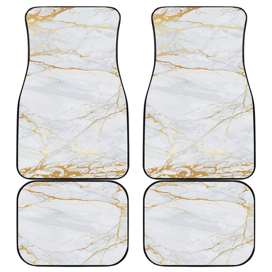 White Gold Scratch Marble Print Front and Back Car Floor Mats