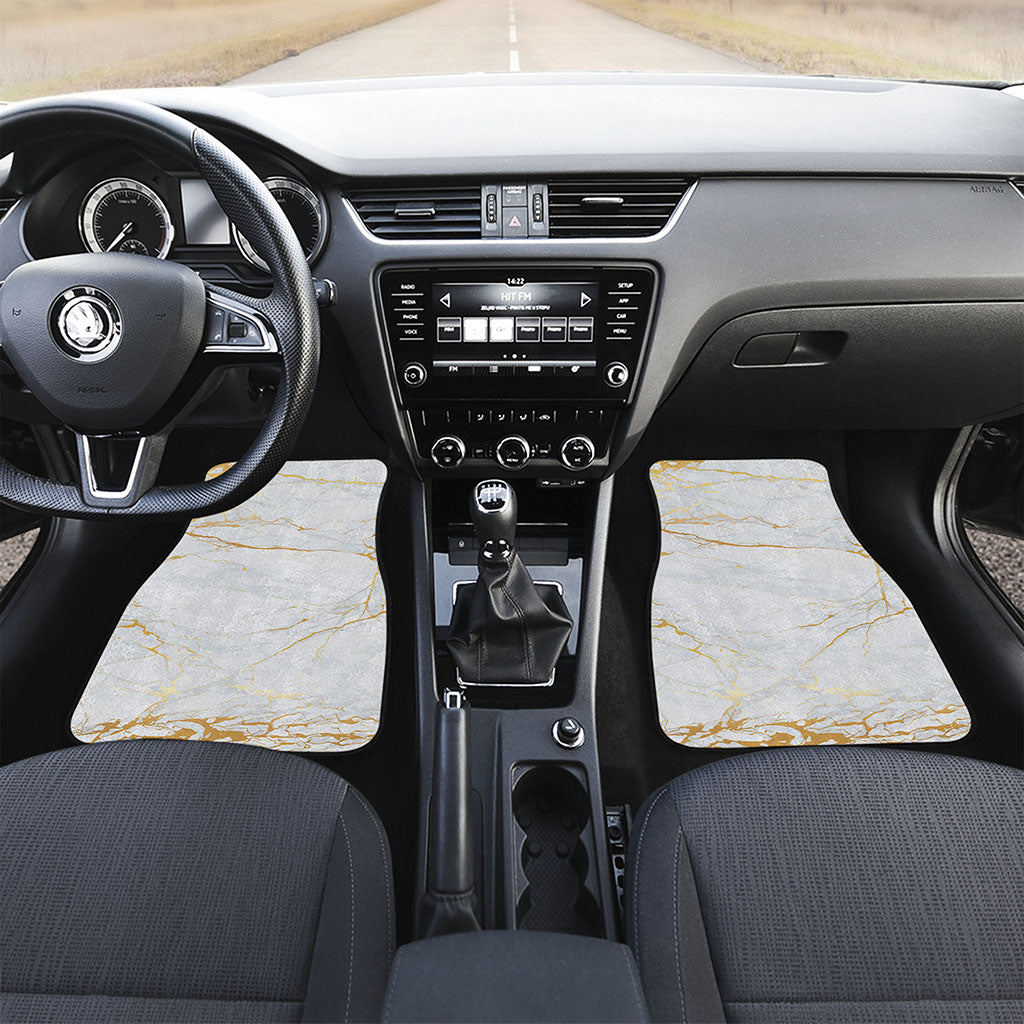 White Gold Scratch Marble Print Front Car Floor Mats
