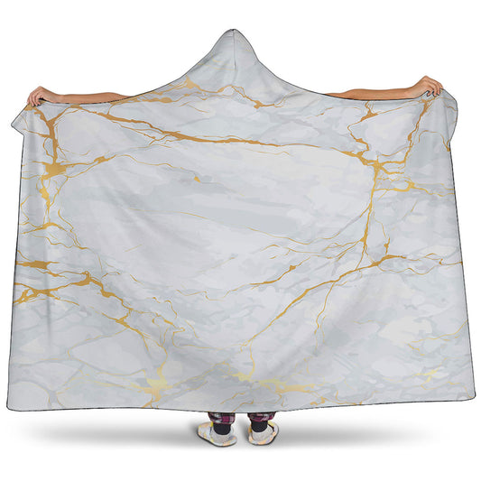 White Gold Scratch Marble Print Hooded Blanket