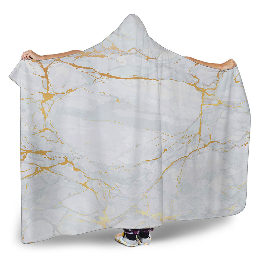 White Gold Scratch Marble Print Hooded Blanket
