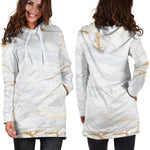 White Gold Scratch Marble Print Hoodie Dress GearFrost