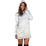 White Gold Scratch Marble Print Hoodie Dress GearFrost