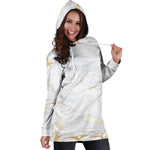 White Gold Scratch Marble Print Hoodie Dress GearFrost