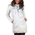 White Gold Scratch Marble Print Pullover Hoodie Dress