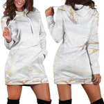 White Gold Scratch Marble Print Hoodie Dress GearFrost