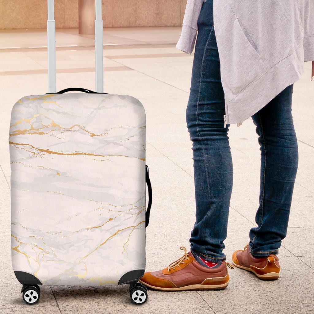 White Gold Scratch Marble Print Luggage Cover GearFrost