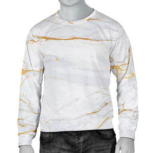 White Gold Scratch Marble Print Men's Crewneck Sweatshirt GearFrost
