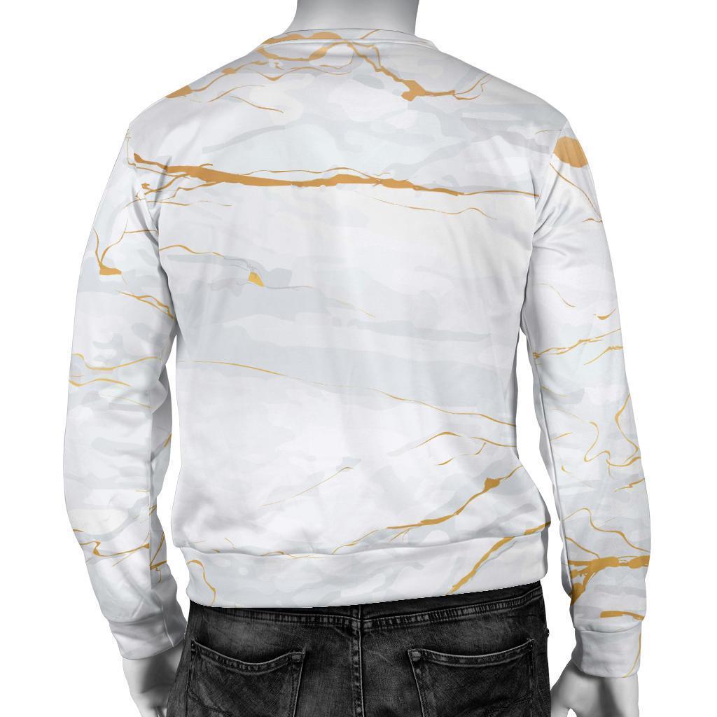 White Gold Scratch Marble Print Men's Crewneck Sweatshirt GearFrost