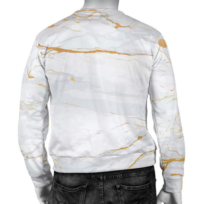 White Gold Scratch Marble Print Men's Crewneck Sweatshirt GearFrost