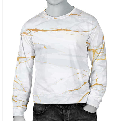White Gold Scratch Marble Print Men's Crewneck Sweatshirt GearFrost
