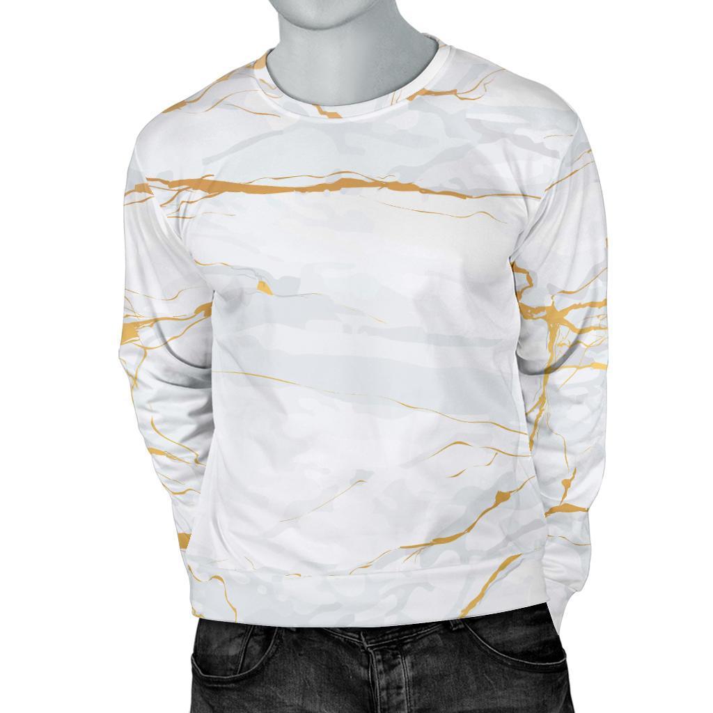 White Gold Scratch Marble Print Men's Crewneck Sweatshirt GearFrost