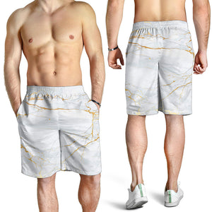 White Gold Scratch Marble Print Men's Shorts
