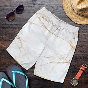 White Gold Scratch Marble Print Men's Shorts