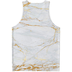 White Gold Scratch Marble Print Men's Tank Top