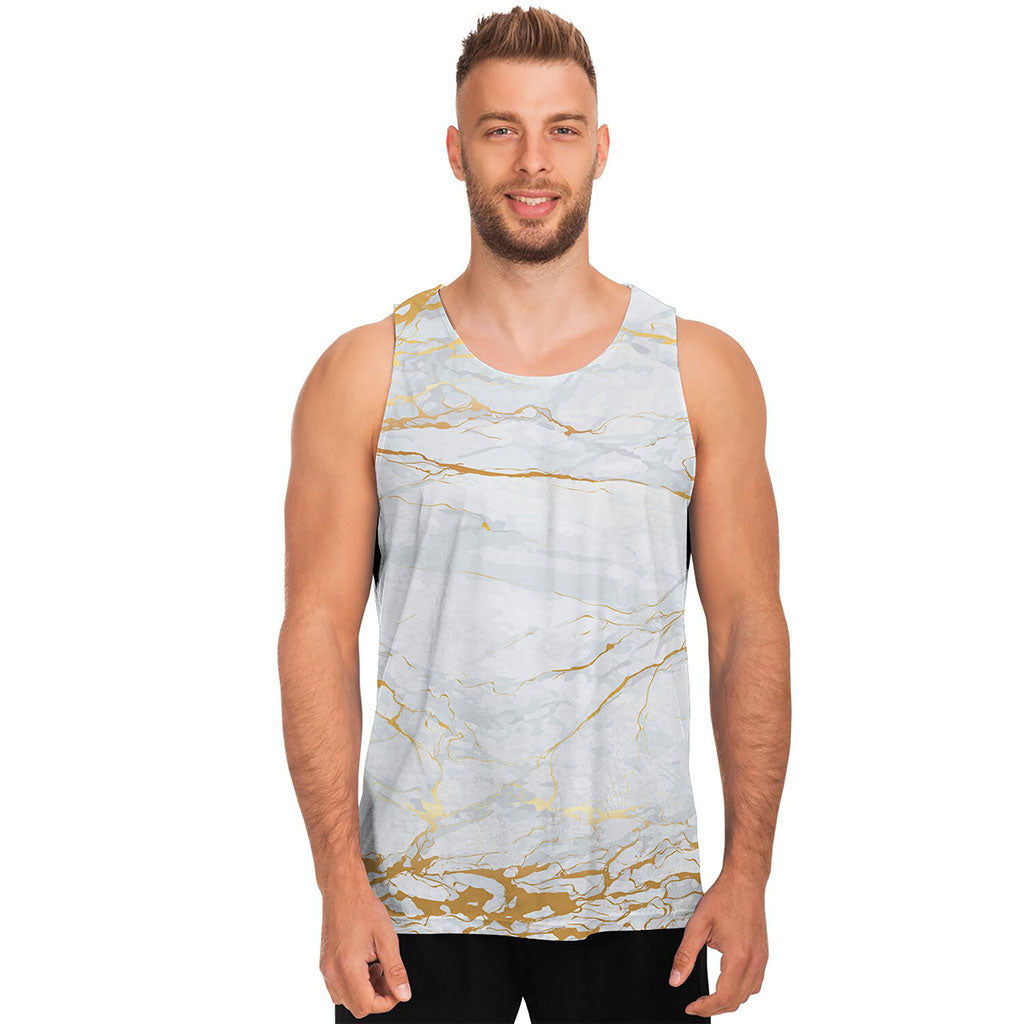 White Gold Scratch Marble Print Men's Tank Top