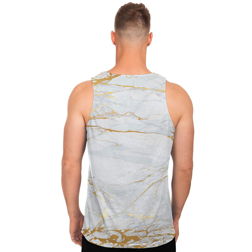 White Gold Scratch Marble Print Men's Tank Top