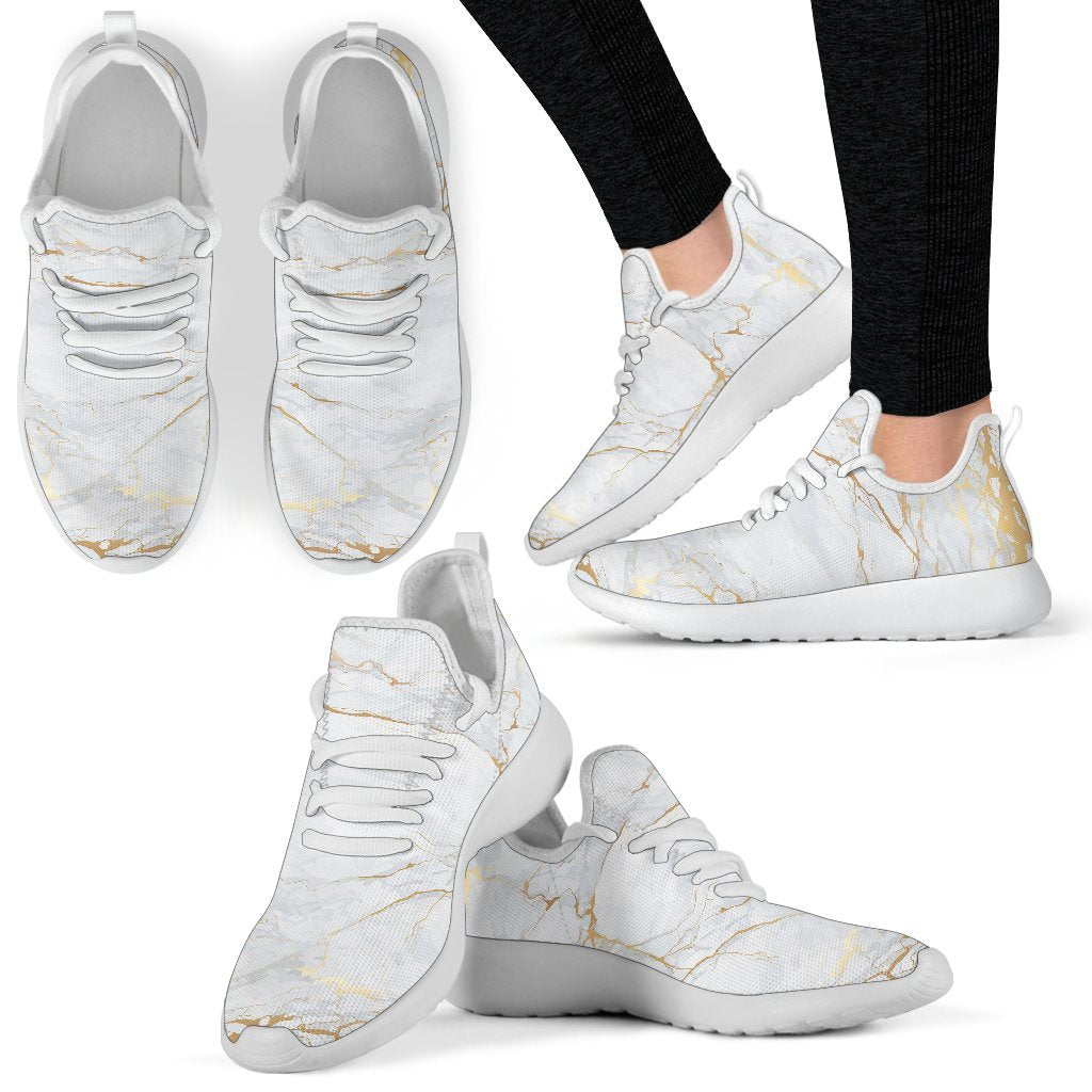 White Gold Scratch Marble Print Mesh Knit Shoes GearFrost