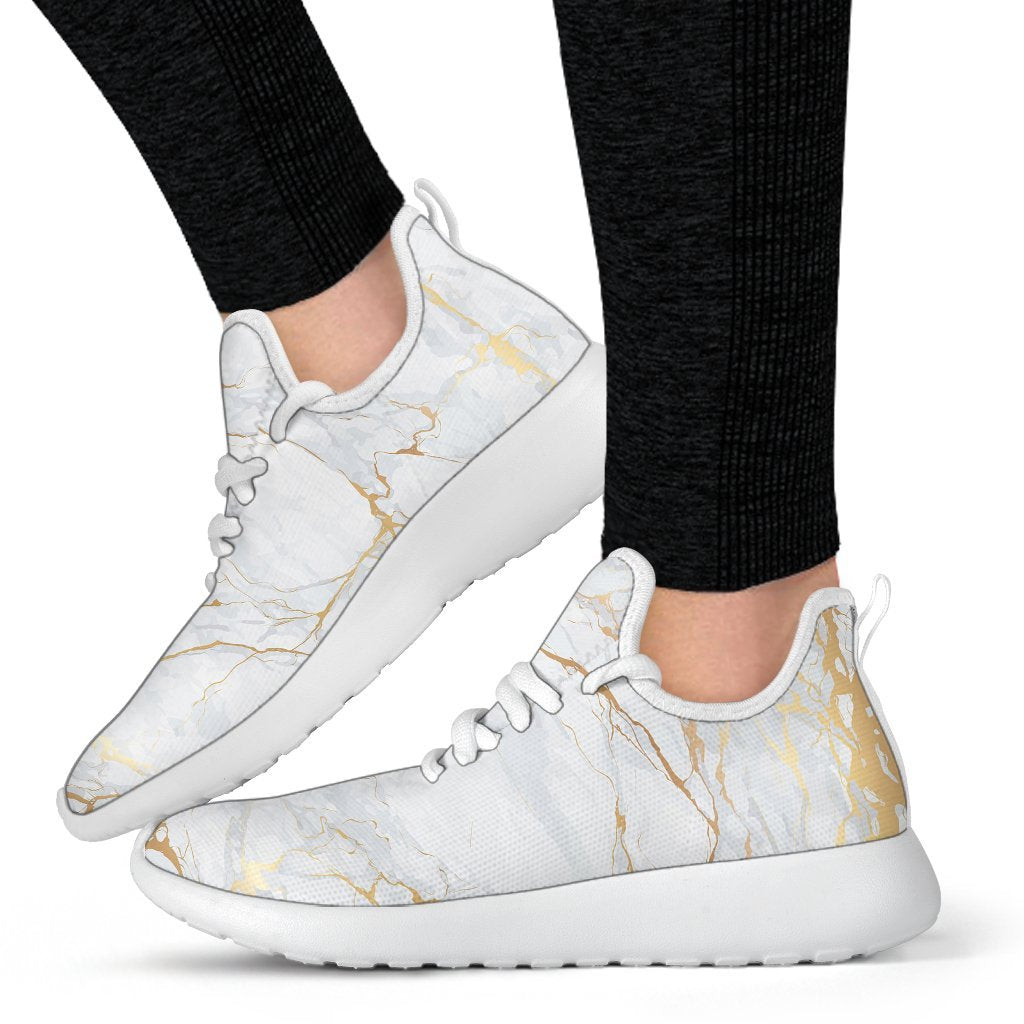 White Gold Scratch Marble Print Mesh Knit Shoes GearFrost