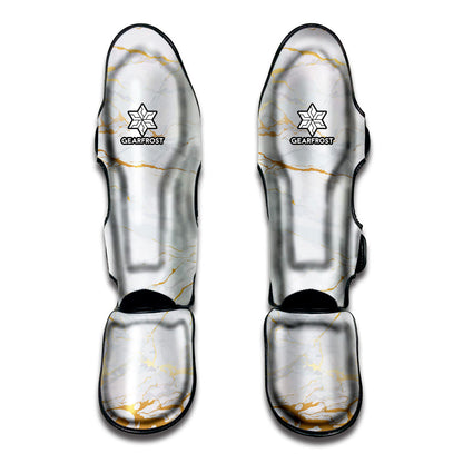 White Gold Scratch Marble Print Muay Thai Shin Guard