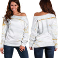 White Gold Scratch Marble Print Off The Shoulder Sweatshirt