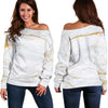 White Gold Scratch Marble Print Off Shoulder Sweatshirt GearFrost