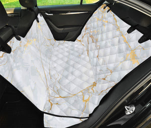 White Gold Scratch Marble Print Pet Car Back Seat Cover