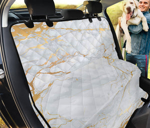 White Gold Scratch Marble Print Pet Car Back Seat Cover