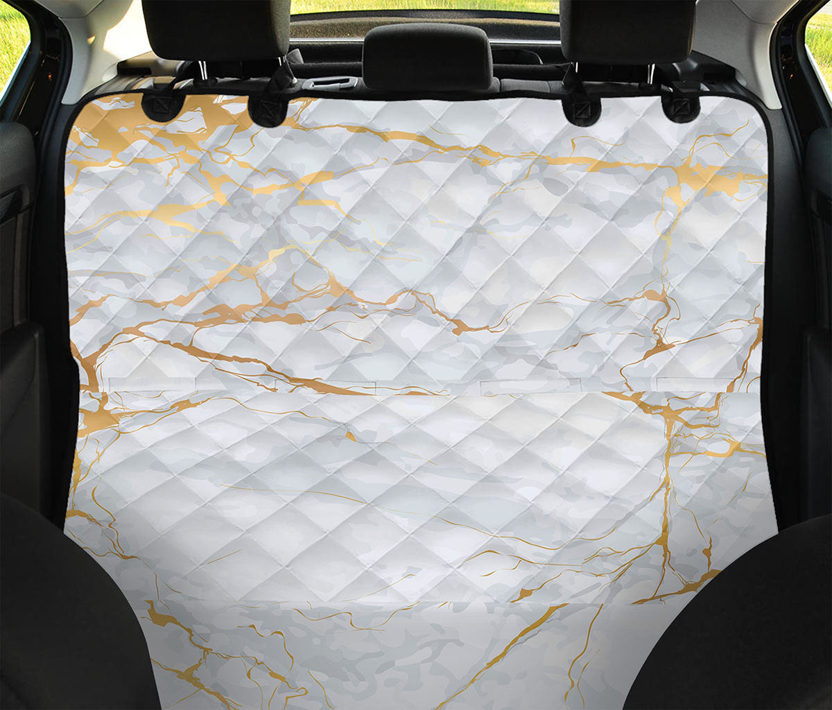 White Gold Scratch Marble Print Pet Car Back Seat Cover