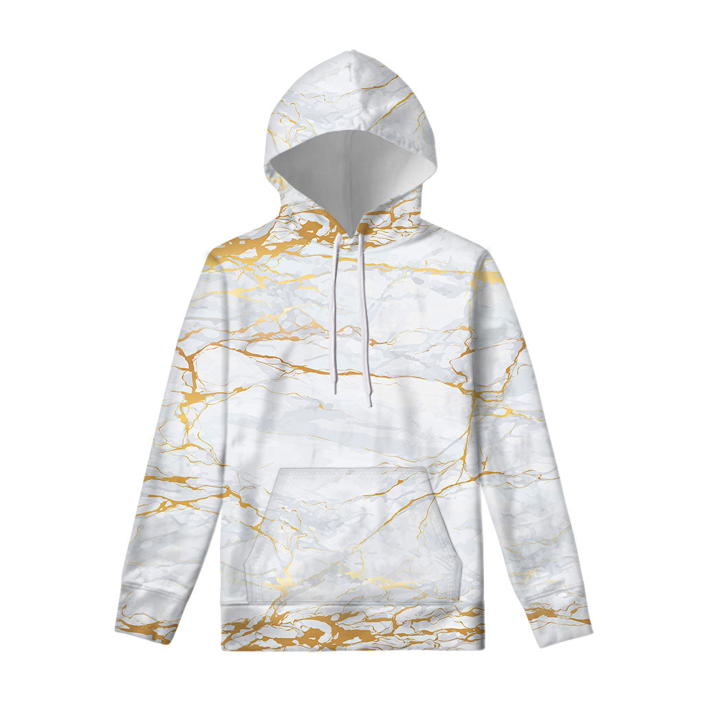 White Gold Scratch Marble Print Pullover Hoodie