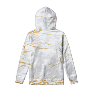 White Gold Scratch Marble Print Pullover Hoodie