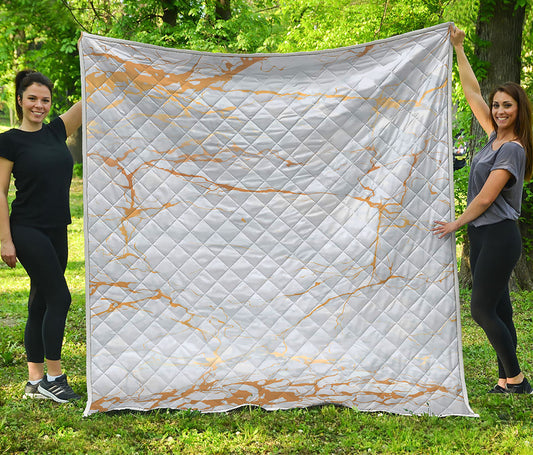 White Gold Scratch Marble Print Quilt